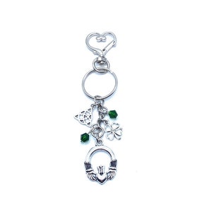 Celtic Irish Keychain Bag Charm  Claddagh Trinity Knot May Be Personalized