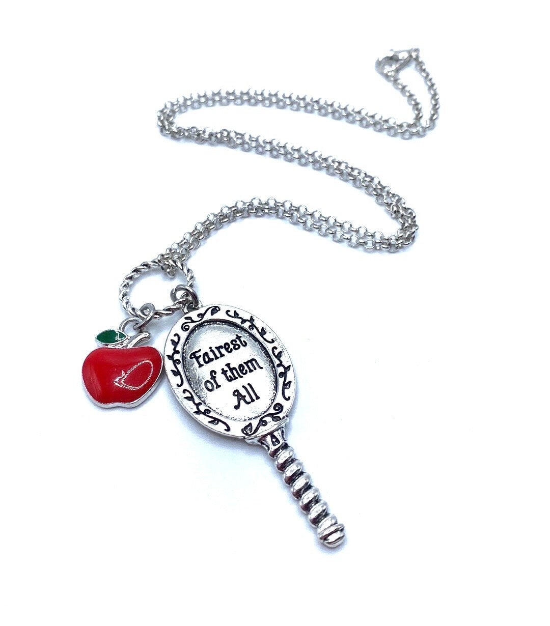 Snow White Fairytale Necklace Mirror Apple Charms