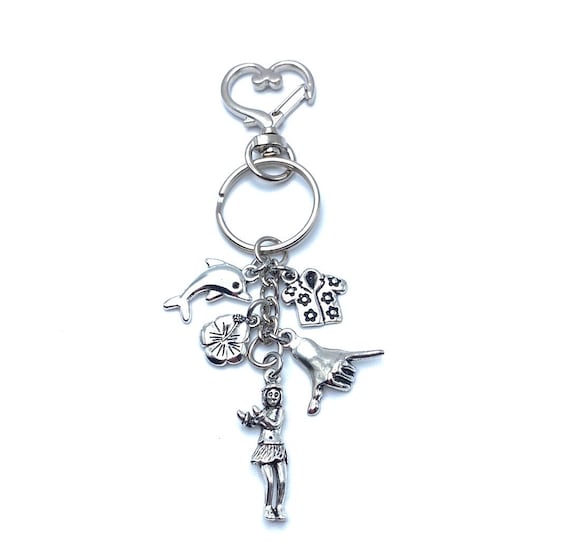 Hawaiian Theme Keychain Bag Charm Hula Girl Shaka Dolphin Flower