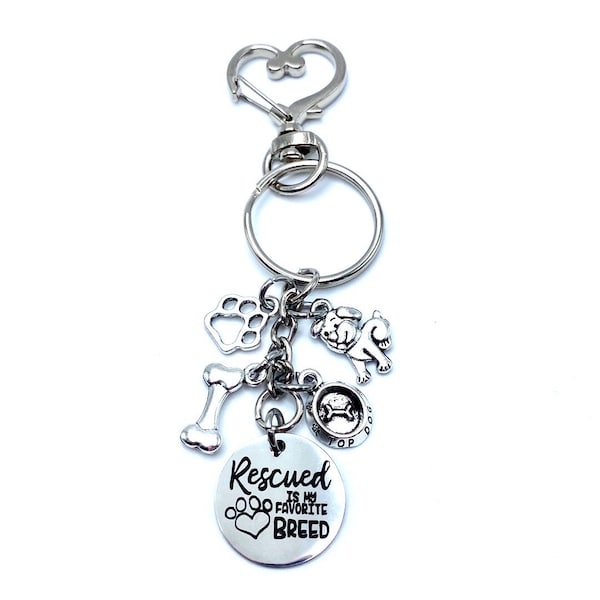 Rescued Is My Favorite Breed Keychain Purse Charm Dog Rescue