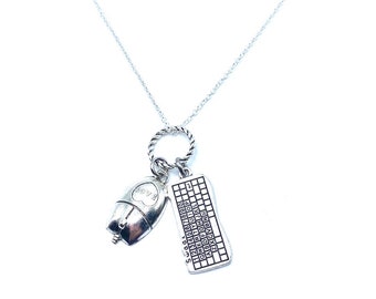 Techie Necklace Computer Mouse Keyboard Tech