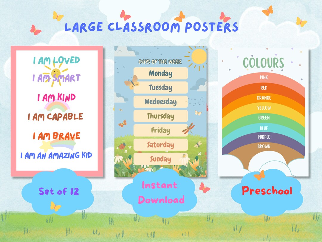 Educational Preschool Classroom Posters Set of 12 A2 Size, Learning