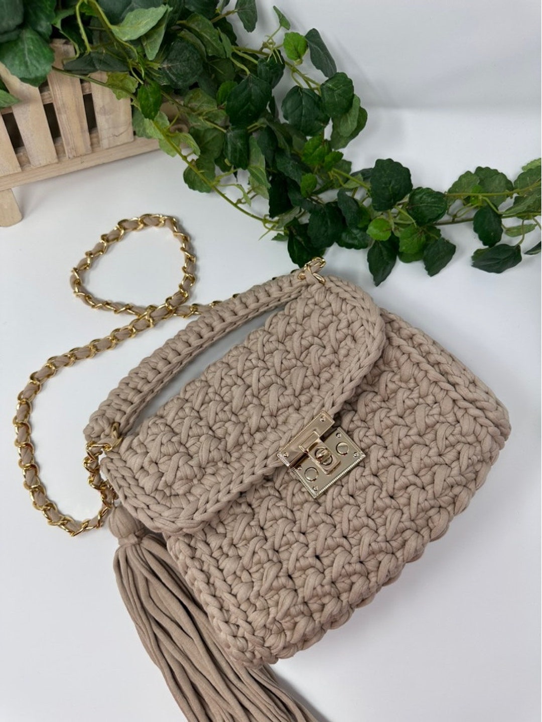 The Beige Knotted Handbag/multi Color Bag/hand Woven - Etsy