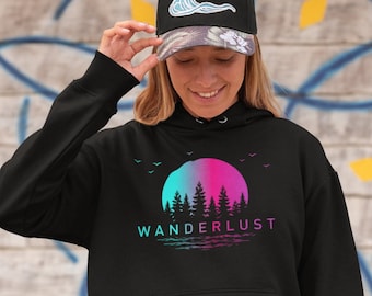 Wanderlust Northern Lights Hoodie, Camping Hoodie, Hiking Sweatshirt, Forest Sweatshirt, Nature Hoodie, Aurora Borealis Shirt, Northern Sky
