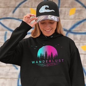 Wanderlust Northern Lights Hoodie, Camping Hoodie, Hiking Sweatshirt, Forest Sweatshirt, Nature Hoodie, Aurora Borealis Shirt, Northern Sky