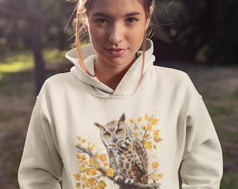 Sudadera con capucha de búho otoñal, sudadera con búho de Cottagecore, suéter bohemio con hojas de otoño de Granola Girl, camiseta de jardinero de Cottagecore, camiseta para amantes de los búhos