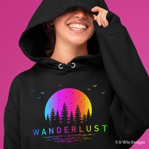 Wanderlust Northern Lights Hoodie, Camping Hoodie, Hiking Sweatshirt, Forest Sweatshirt, Nature Hoodie, Aurora Borealis Shirt, Northern Sky