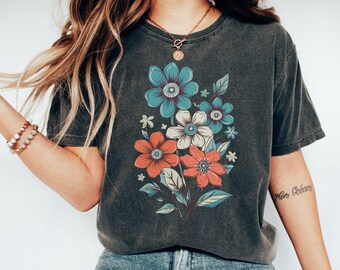 Geperste bloemen Comfort Colors® Shirt, Boho Wildflowers Cottagecore Shirt, Goblincore Shirt, Cottagecore Flowers, Pastel Floral Nature Shirt