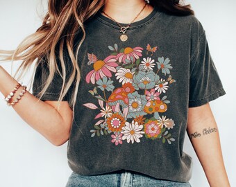 Geperste bloemen Comfort Colors® Shirt, Boho Wildflowers Cottagecore Shirt, Goblincore Shirt, Cottagecore Flowers, Pastel Floral Nature Shirt