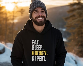 Eat Sleep Hockey Repeat Hoodie, Hockey Life Sweater, Hockey Mom, Hockey Player Gifts, Funny Ice Hockey Gift, Hockey Shirt, Women's Hockey