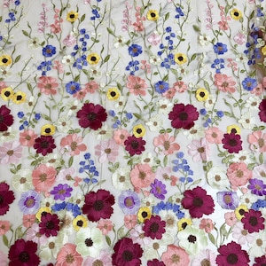 3D Flower Embroidery Lace Fabric,Colorful Floral Tulle Lace Mesh ForSummer Dress By the Yard DIY Evening Dress by yard