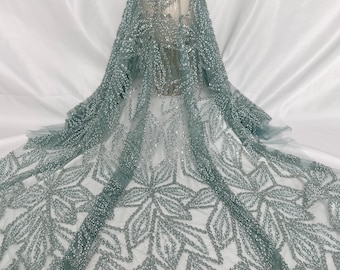 High Quality Bridal Gown Lace FabricSequined Beaded Tulle Fabric, Mesh Lace, DIY Clothing Fabric,Heavy Beaded Lace