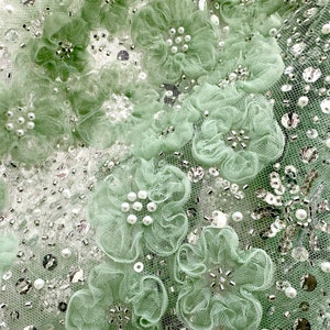 1 yard green heavy industrial sequined lace floral fabric for bridal wedding dresses and various dress materials,lace fabric