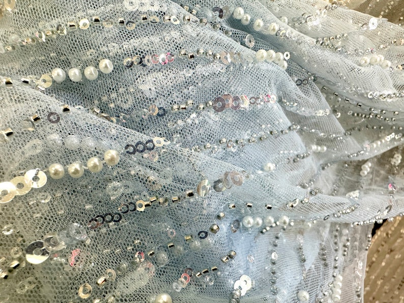 Line Pearl Sequin Tulle Fabric,french Tulle Lace,blue Lace Fabric