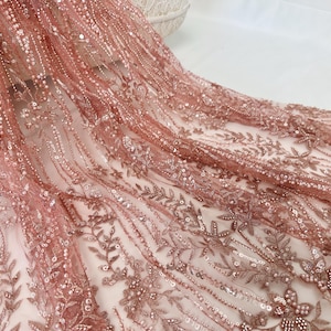 Fashion floral sequin beaded tulle fabric, bridal dress lace, party dress fabric, DIY clothing fabric, designer lace mesh fabric