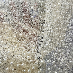 White Beaded fabric,3D mesh fabric,heavy bead lace,Mesh Materials,mesh fabric by the Yard