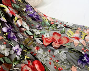 Exquisite embroidered floral fabric,lace fabric,floral Leaves Tulle fabric,DIY Dress fabric，Haute Couture Fabric