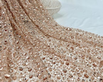 Champagne Heavy Beaded Lace,3D Flower Fabrics,For Gowns, Tutu Dress, Prom Dress, Party,Lace Mesh,Beaded Fabric