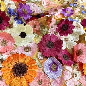 3D flowers applique lace fabric,DIY Wedding Bridal Evening Dress  1 yard,yellow
