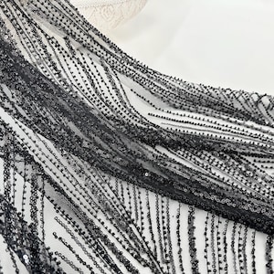Black Sequin Lace Fabric, Glitter Lace Fabric, Mesh Fabric,Dress Fabric, Designer Clothing Fabric,Tulle Fabric