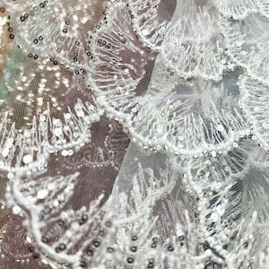 White sequined lace,mesh lace fabric,bridal lace fabric,Material by the yard