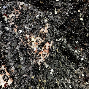 Black Sequined floral fabric,heavy beading embroidery tulle,vintage lace by the yard