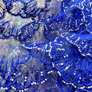 Royal blue sequined lace,Wedding Evening dress Tulle,bridal lace,Material by the yard