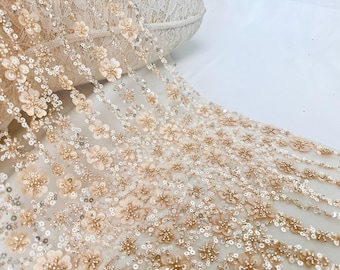 3D floral sequin lace fabric,floral beaded tulle fabric,DIY wedding bridal evening gown clothing handicrafts,fashion tulle fabric,lace mesh