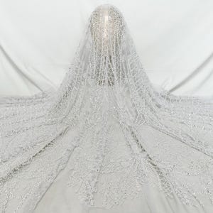 White Bridal Lace Fabric,Sequined Tulle Fabric, Beaded Tulle Fabric,Ball Gown Fabric,Mesh Fabric