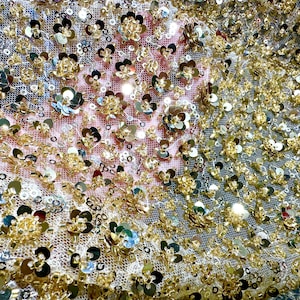 Gold exquisite flower heavy bead tulle lace fabric with sequin and beads,wedding lace fabric by the yard