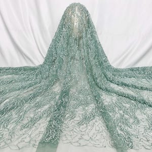 Luxury Heavy Beaded Lace Fabric，Sequin Pearl  Tulle Fabric，For Bridals,Weddings,Prom Dress,Reception Dress By Yard