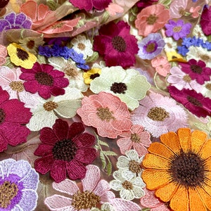 Apricot 3D flowers applique lace fabric,DIY Wedding Bridal Evening Dress,Prom Dress 1 yard