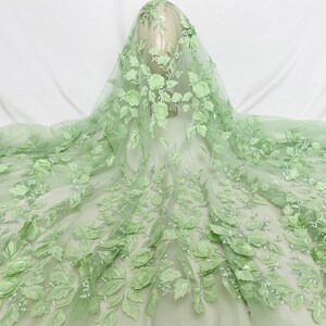 Soft Tulle Fabric, Flower Lace Fabric, Fashion 3d Flower Fabric, Mint Tulle Fabric, Dress Fabric, Lace Applique, Lace Mesh