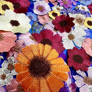 Luxury 3D Flowers Appliquéd Lace Fabric,Multicolored Floral Embroidered Tulle Bridal Dress Wedding Gown Fabric by yard