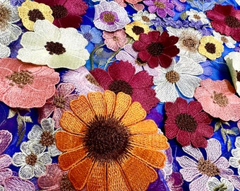Luxury 3D Flowers Appliquéd Lace Fabric,Multicolored Floral Embroidered Tulle Bridal Dress Wedding Gown Fabric by yard