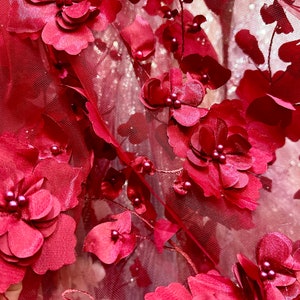 1 yard Chiffon Fabric Burgundy Floral Dot Exquisite Bridal Wedding Fabric，party dress，dress fabric，wedding lace fabric