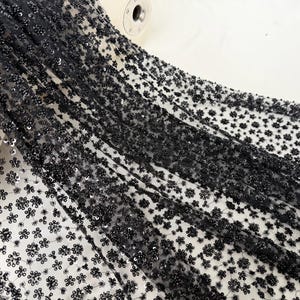 Black Sequin Flower Tulle Fabric,3d Sequin Tulle,Heavy Beaded Lace,For Evening Gowns,Dresses,Mesh Lace,Lace Fabric 1 Yard