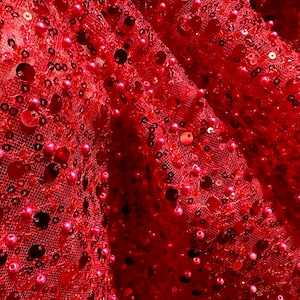 Red bridal lace fabric ,Sequins Beaded Tulle,bridal couture lace,banquet dresses Fabric,Lace Fabric,1 yard