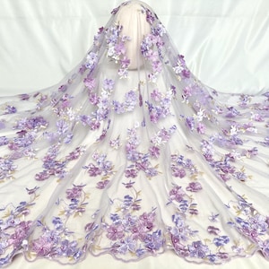 Exquisite Purple flower lace fabric,embroidery flower fabric,3D flower fabric,tulle fabric,clothing fabric,decorative fabric,dress lace