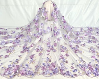 Exquisite Purple flower lace fabric,embroidery flower fabric,3D flower fabric,tulle fabric,clothing fabric,decorative fabric,dress lace