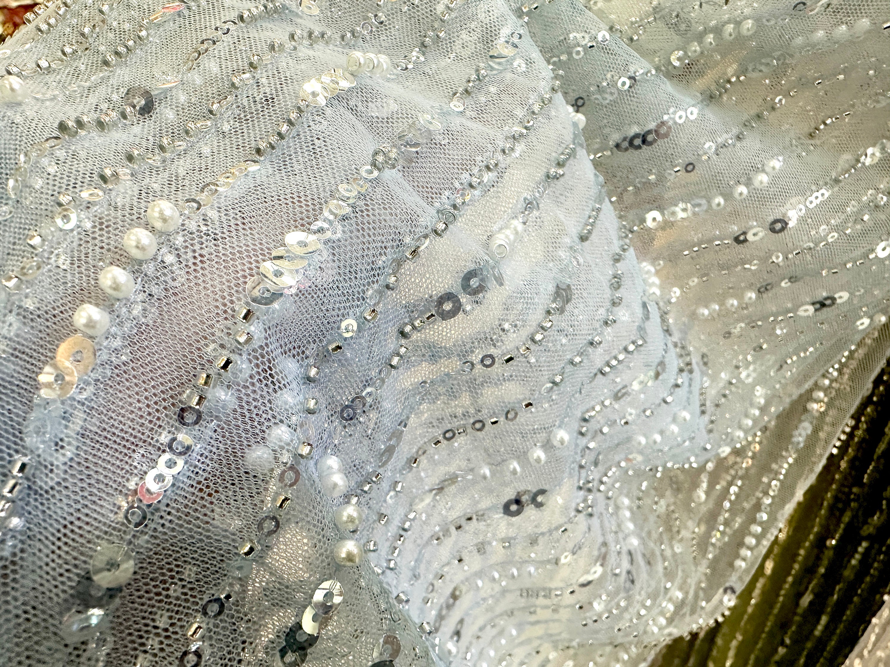 Line Pearl Sequin Tulle Fabric,french Tulle Lace,blue Lace Fabric