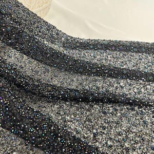 Black heavy bead lace fabric, mesh lace, sequin lace fabric, DIY clothing fabric, evening dress fabric