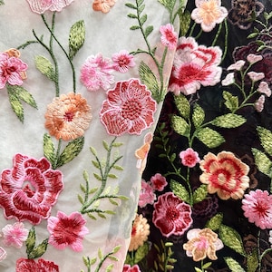 Flowers embroidered tulle fabric,black lace fabric,dress fabric,Lace Fabric,1 yard lace tulle,fabric by the yard
