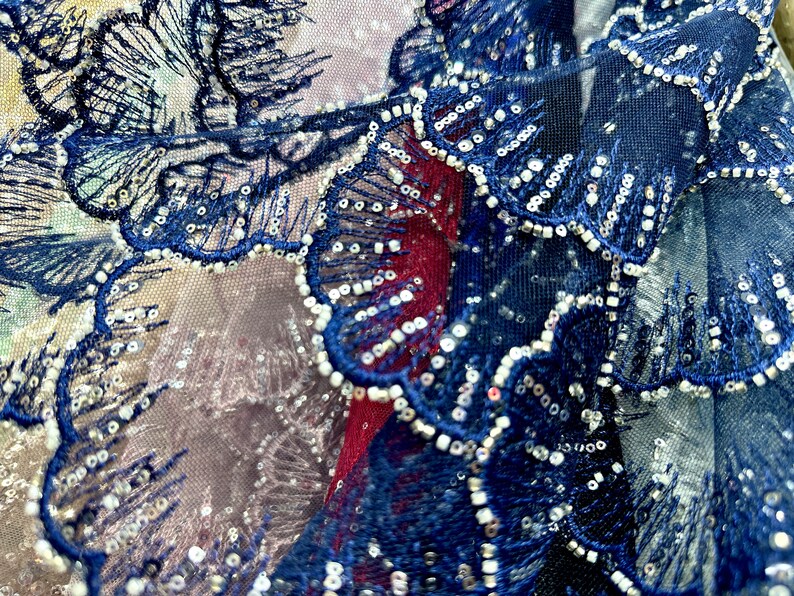 Three Dimensional Finely Embroidered Sequined Lace Fabric Layered Photo Inspiration