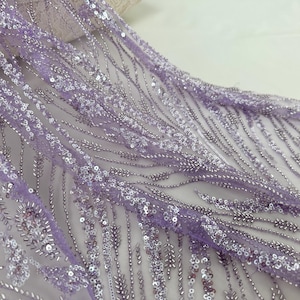Purple floral beaded lace fabric, sequined floral mesh fabric, DIY evening dress lace, tulle fabric, fashion clothing fabric