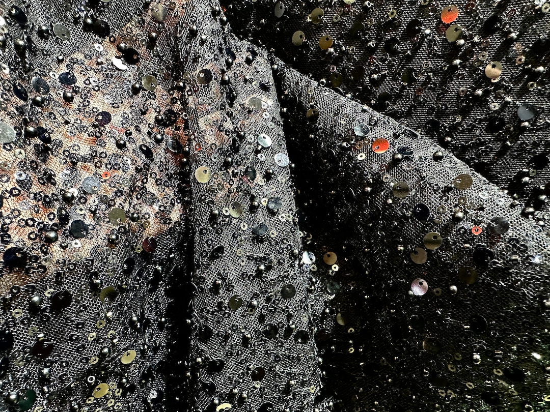 Elegant Black Beaded Fabric,dress Fabric ,wedding Evening Dress Tulle