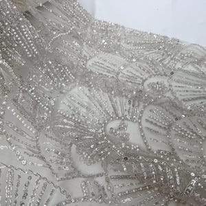 Grey Beaded Lace Fabric, Bridal Tulle Fabric, Flower Sequin Mesh Fabric, Lace Mesh Fabric, Dress Material