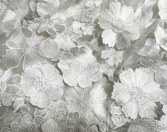 3D flowers applique lace fabric,haute couture fabric for wedding bridal veil girl dress tutu Dress 1 yard