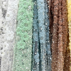 New mesh hook embroidery sequin bead tube lace fabric ,for bridal wedding dress evening dress fabric,lace fabric1 yard
