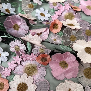 Tulle fabric,Colorful Flowers Tulle Lace，Elegant Gown Dress Lace Fabric，3D Flowers Fabric，prom dress embroidered fabric